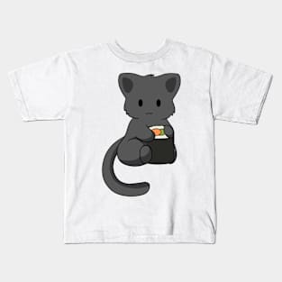 Black Cat with Sushi Roll Kids T-Shirt